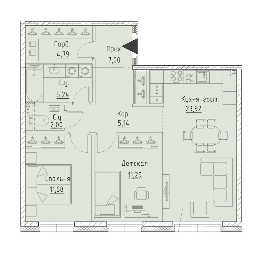 2-комнатная квартира 71.06 м², 2/7 эт., ЖК «LEGENDA Чёрная речка 41»